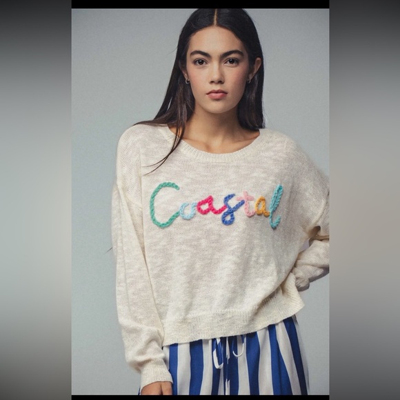 101. Coastal breezy rainbow knit sweater in cream,All Products : American Fashion Style Bags On Sale